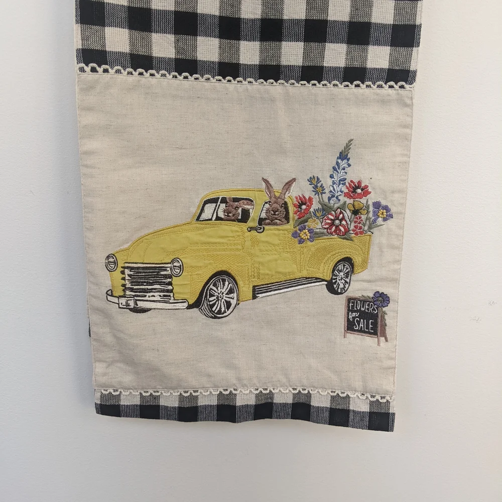 Pier 1 Imports Yellow Truck Embroidered Table Runner